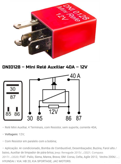 MINIRELAY /40A /12V/ 4 PINES/ BRASILERO