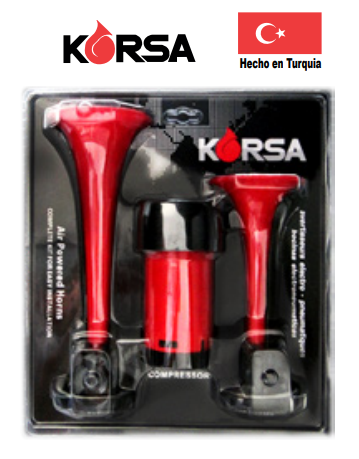 CLAXON DE DOS CORNETAS PLASTICO ROJO 24V (KORSA)
