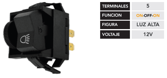 INTERRUPTOR DE LUZ CUADRADO CON RODILLO ON-OFF-ON 5 PINES 12V CON REOSTATO (FIGURA LUZ ALTA) VOLKSWAGEN PASSAT 74 AL 85
